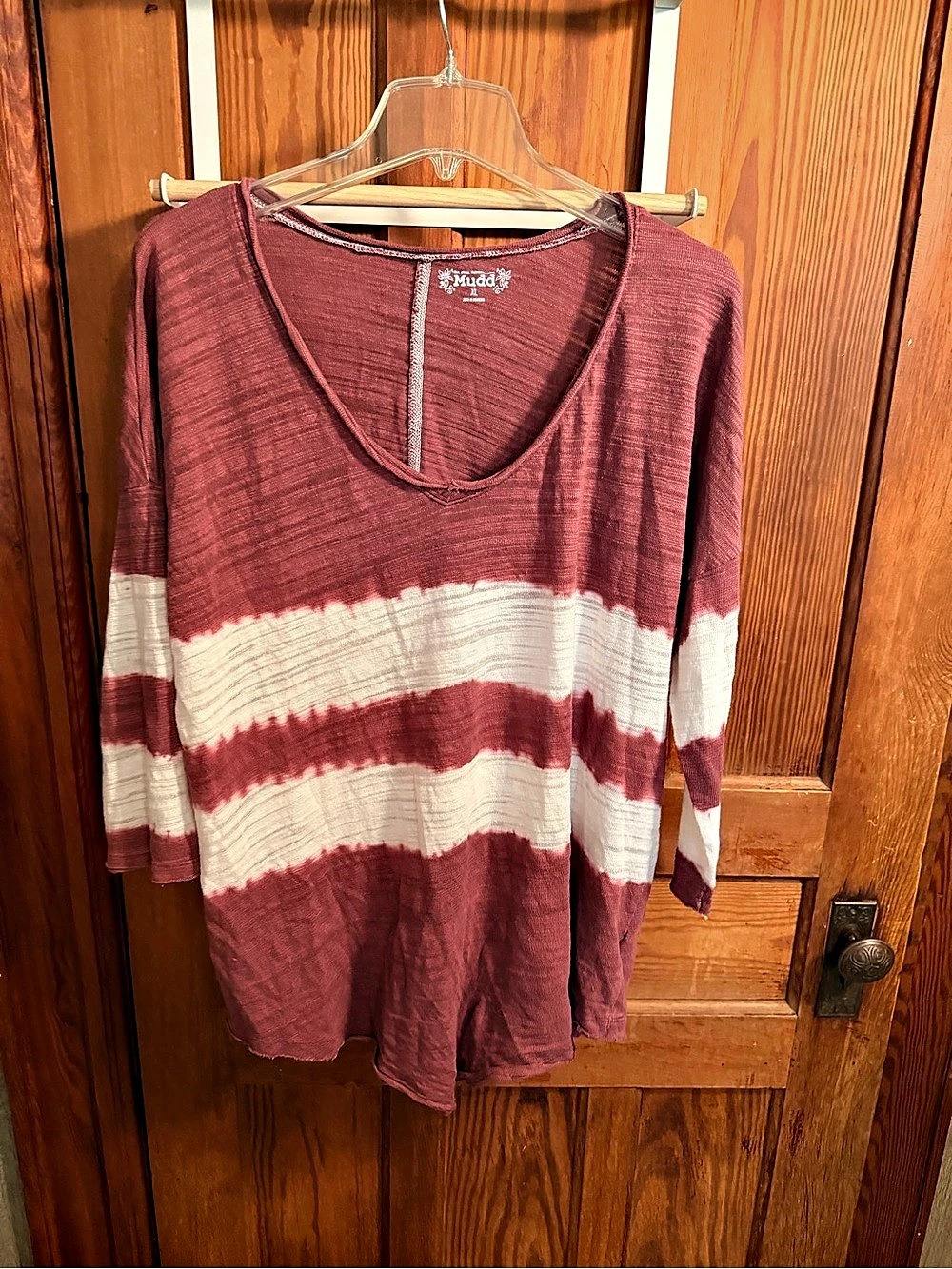 Color Block 3 quarter length Sleeve Tunic in Burgundy & Cream